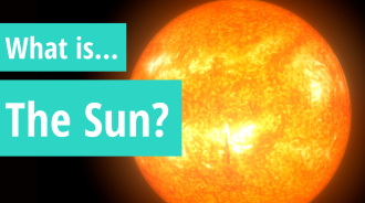 A large illustration showing a close view of the Sun. The words "What is... the Sun?" is shown over this.